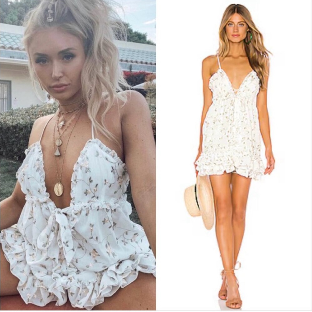 Majorelle Penny Floral Embroidered Babydoll Mini Dress White Field.